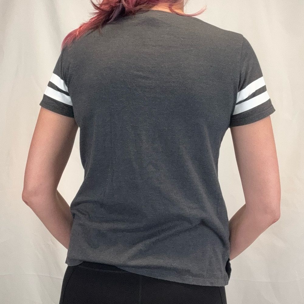 Forever 21 Striped Sleeve Baseball Tee Gray Short Sleeve Top S - Picture 2 of 10